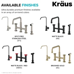 KRAUS Urbix Industrial Bridge Kitchen Faucet & Water Filter Faucet in Matte Black/Red