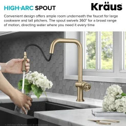 KRAUS Urbix Industrial Pull-Down Single Handle Kitchen Faucet in Brushed Gold