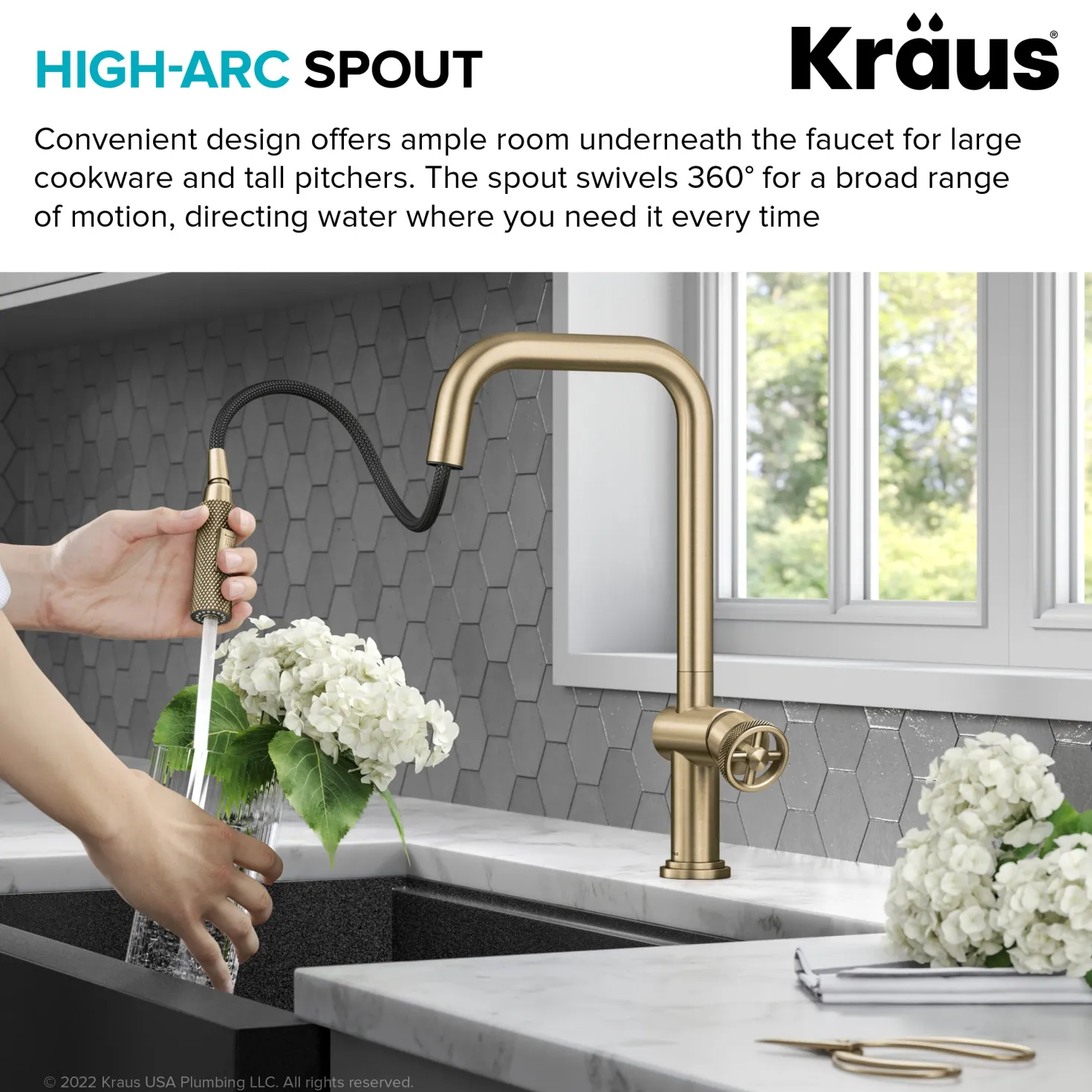 KRAUS Urbix Industrial Pull-Down Single Handle Kitchen Faucet in Brushed Gold
