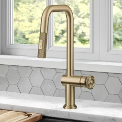 KRAUS Urbix Industrial Pull-Down Single Handle Kitchen Faucet in Brushed Gold
