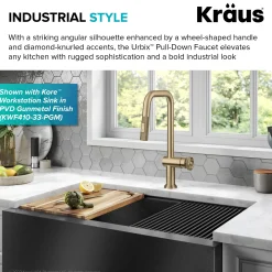 KRAUS Urbix Industrial Pull-Down Single Handle Kitchen Faucet in Brushed Gold