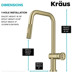 KRAUS Urbix Industrial Pull-Down Single Handle Kitchen Faucet in Brushed Gold
