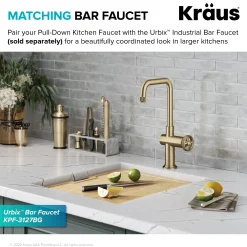 KRAUS Urbix Industrial Pull-Down Single Handle Kitchen Faucet in Brushed Gold