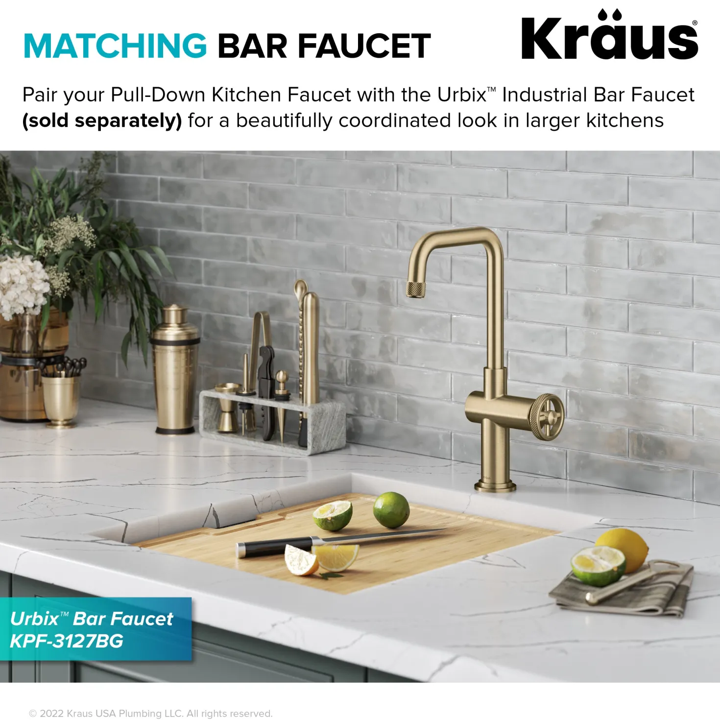 KRAUS Urbix Industrial Pull-Down Single Handle Kitchen Faucet in Brushed Gold