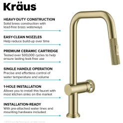 KRAUS Urbix Industrial Pull-Down Single Handle Kitchen Faucet in Brushed Gold