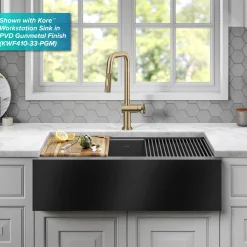 KRAUS Urbix Industrial Pull-Down Single Handle Kitchen Faucet in Brushed Gold