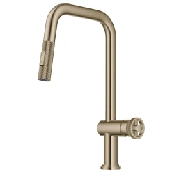 KRAUS Urbix Industrial Pull-Down Single Handle Kitchen Faucet in Brushed Gold