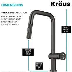 KRAUS Urbix Industrial Pull-Down Single Handle Kitchen Faucet in Black Stainless