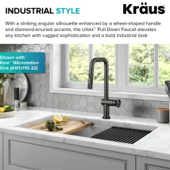 KRAUS Urbix Industrial Pull-Down Single Handle Kitchen Faucet in Black Stainless