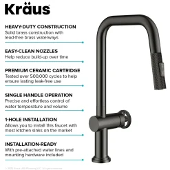 KRAUS Urbix Industrial Pull-Down Single Handle Kitchen Faucet in Black Stainless
