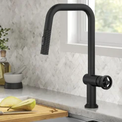 KRAUS Urbix Industrial Pull-Down Single Handle Kitchen Faucet in Matte Black