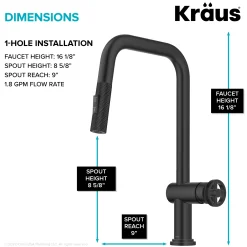 KRAUS Urbix Industrial Pull-Down Single Handle Kitchen Faucet in Matte Black