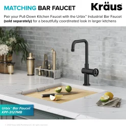 KRAUS Urbix Industrial Pull-Down Single Handle Kitchen Faucet in Matte Black