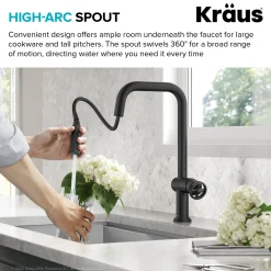 KRAUS Urbix Industrial Pull-Down Single Handle Kitchen Faucet in Matte Black