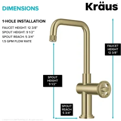 KRAUS Urbix Industrial Single Handle Kitchen Bar Faucet in Brushed Gold