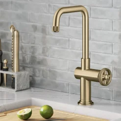 KRAUS Urbix Industrial Single Handle Kitchen Bar Faucet in Brushed Gold
