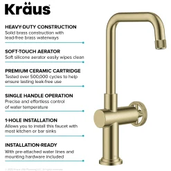 KRAUS Urbix Industrial Single Handle Kitchen Bar Faucet in Brushed Gold