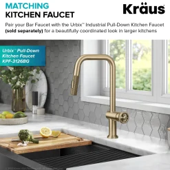 KRAUS Urbix Industrial Single Handle Kitchen Bar Faucet in Brushed Gold