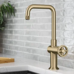 KRAUS Urbix Industrial Single Handle Kitchen Bar Faucet in Brushed Gold