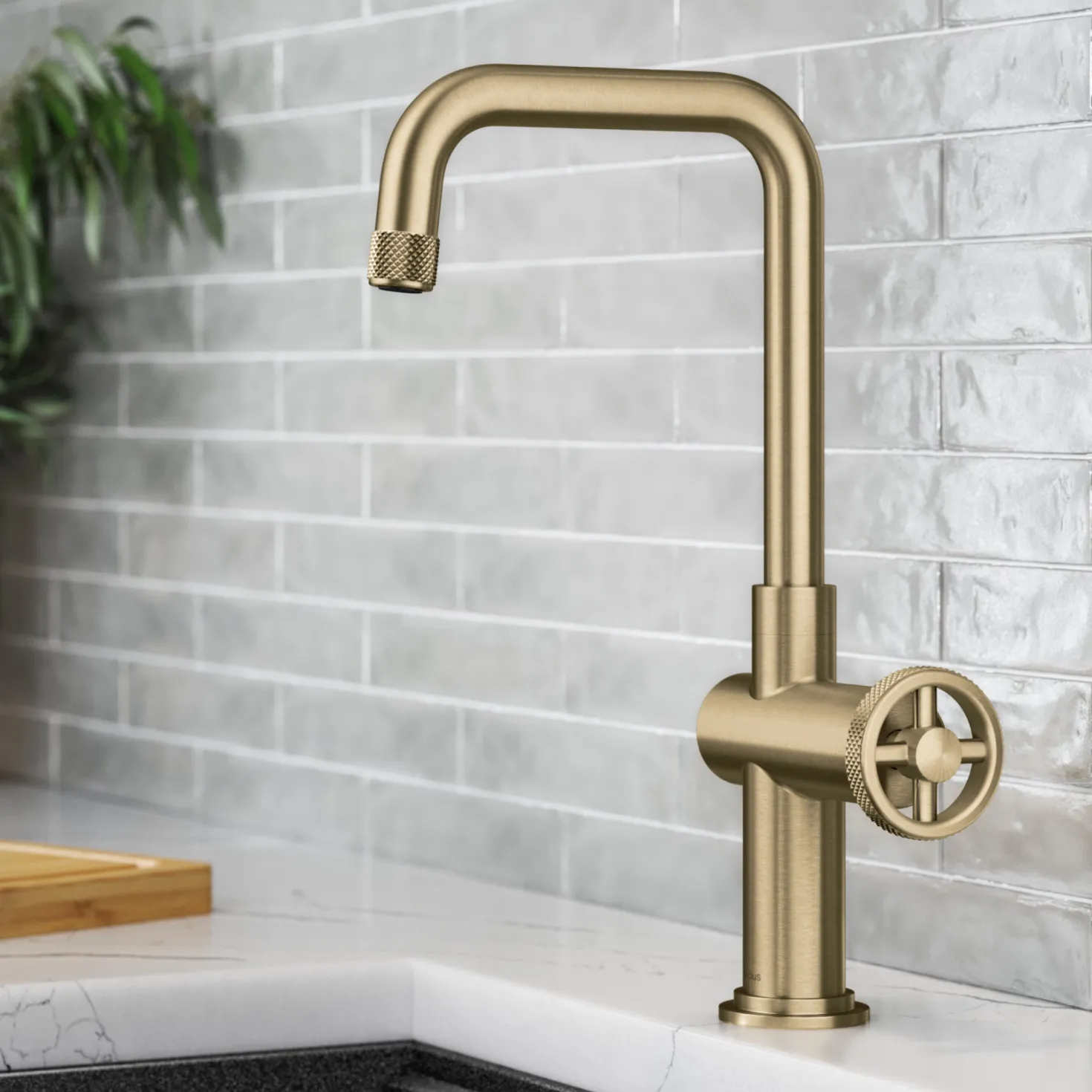 KRAUS Urbix Industrial Single Handle Kitchen Bar Faucet in Brushed Gold