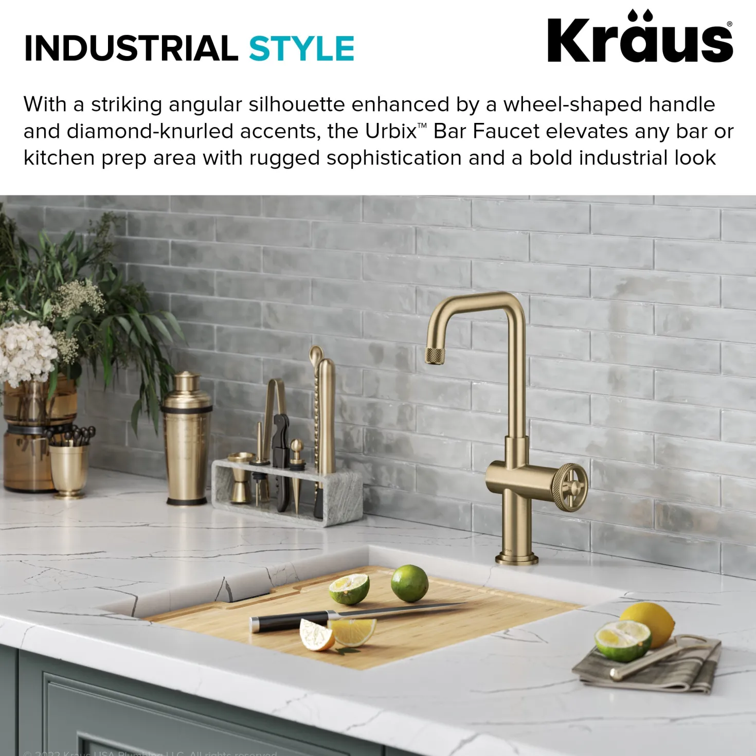 KRAUS Urbix Industrial Single Handle Kitchen Bar Faucet in Brushed Gold