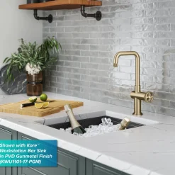 KRAUS Urbix Industrial Single Handle Kitchen Bar Faucet in Brushed Gold