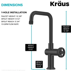 KRAUS Urbix Industrial Single Handle Kitchen Bar Faucet in Matte Black