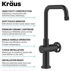 KRAUS Urbix Industrial Single Handle Kitchen Bar Faucet in Matte Black