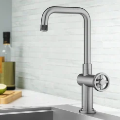 KRAUS Urbix Industrial Single Handle Kitchen Bar Faucet in Stainless