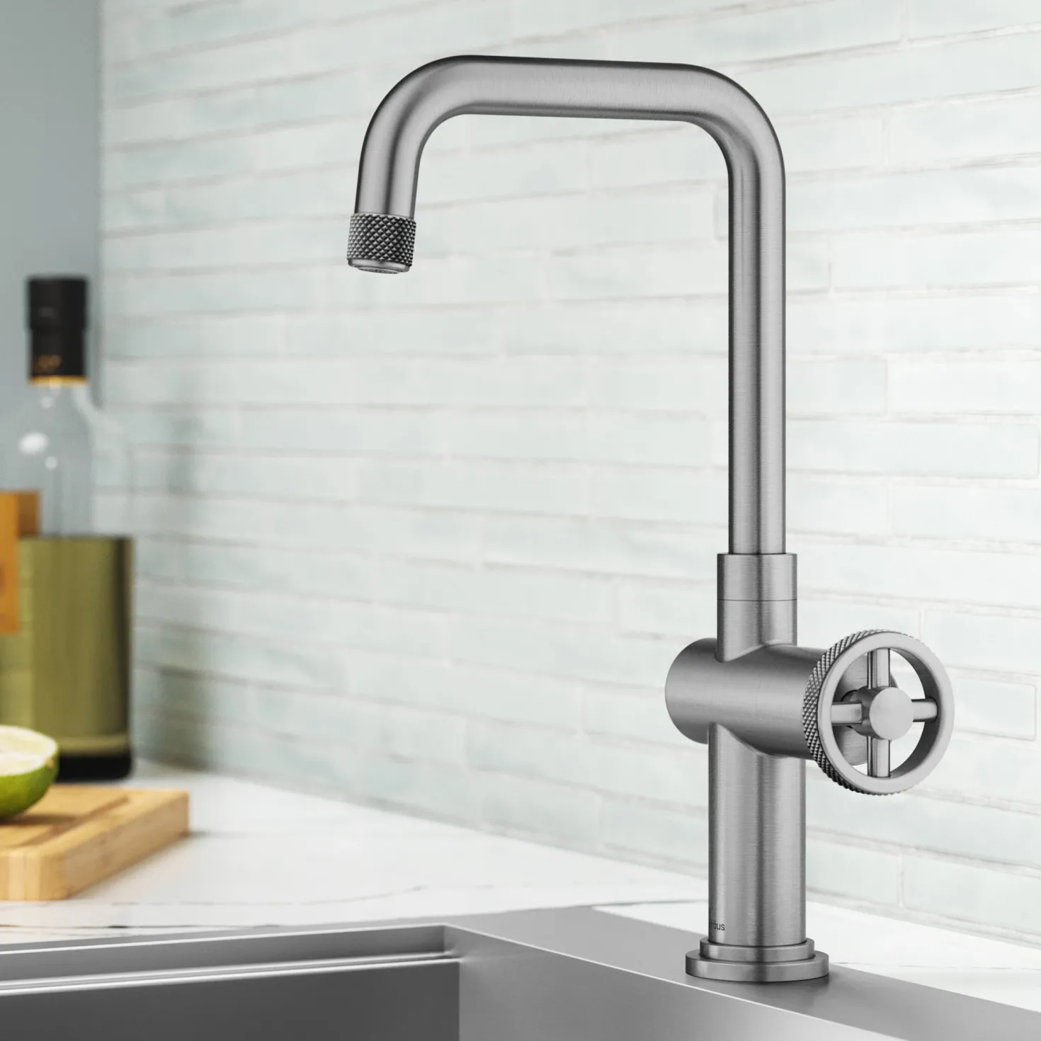 KRAUS Urbix Industrial Single Handle Kitchen Bar Faucet in Stainless
