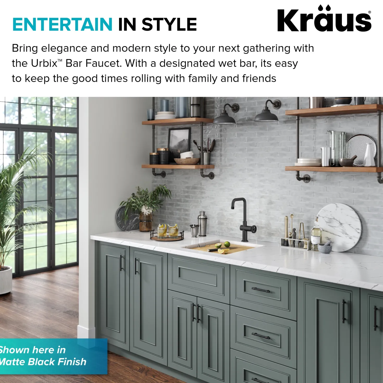 KRAUS Urbix Industrial Single Handle Kitchen Bar Faucet in Stainless