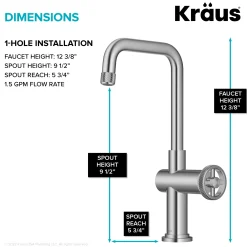 KRAUS Urbix Industrial Single Handle Kitchen Bar Faucet in Stainless