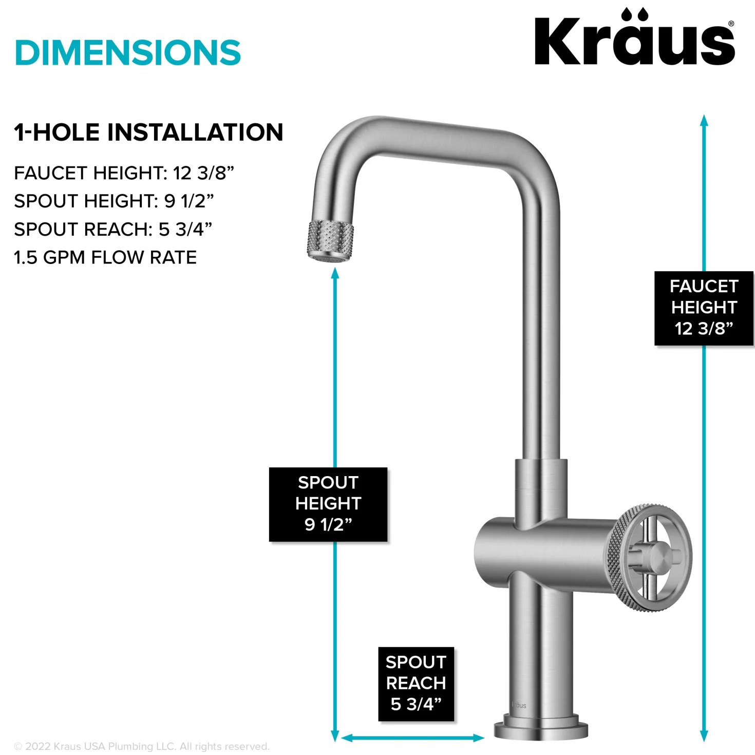 KRAUS Urbix Industrial Single Handle Kitchen Bar Faucet in Stainless