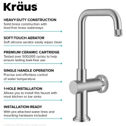 KRAUS Urbix Industrial Single Handle Kitchen Bar Faucet in Stainless
