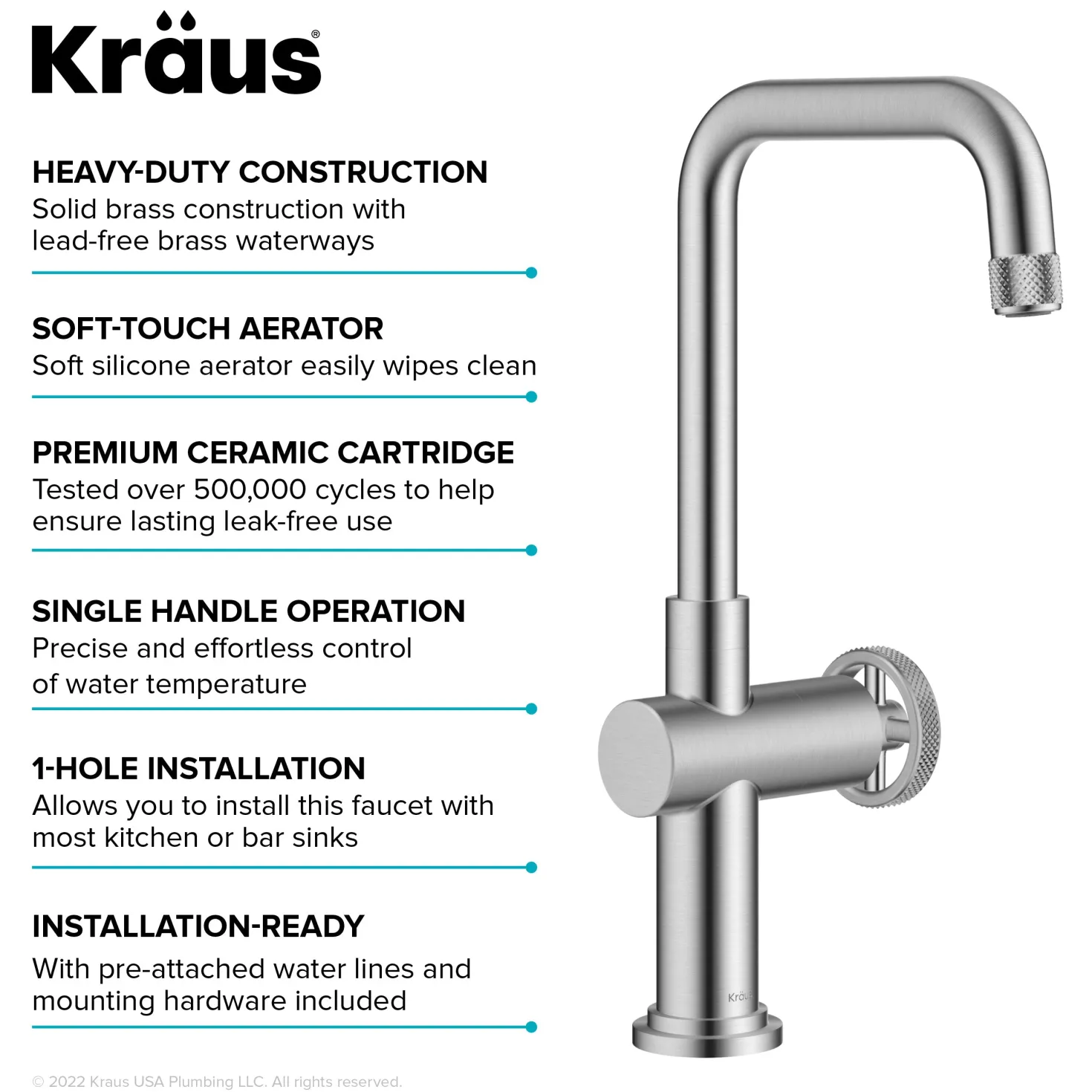 KRAUS Urbix Industrial Single Handle Kitchen Bar Faucet in Stainless