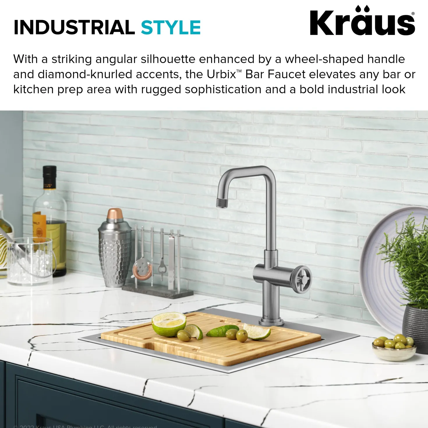 KRAUS Urbix Industrial Single Handle Kitchen Bar Faucet in Stainless
