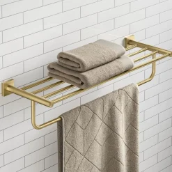 KRAUS Ventus Bathroom Shelf with Towel Bar, Brushed Gold Finish