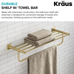 KRAUS Ventus Bathroom Shelf with Towel Bar, Brushed Gold Finish