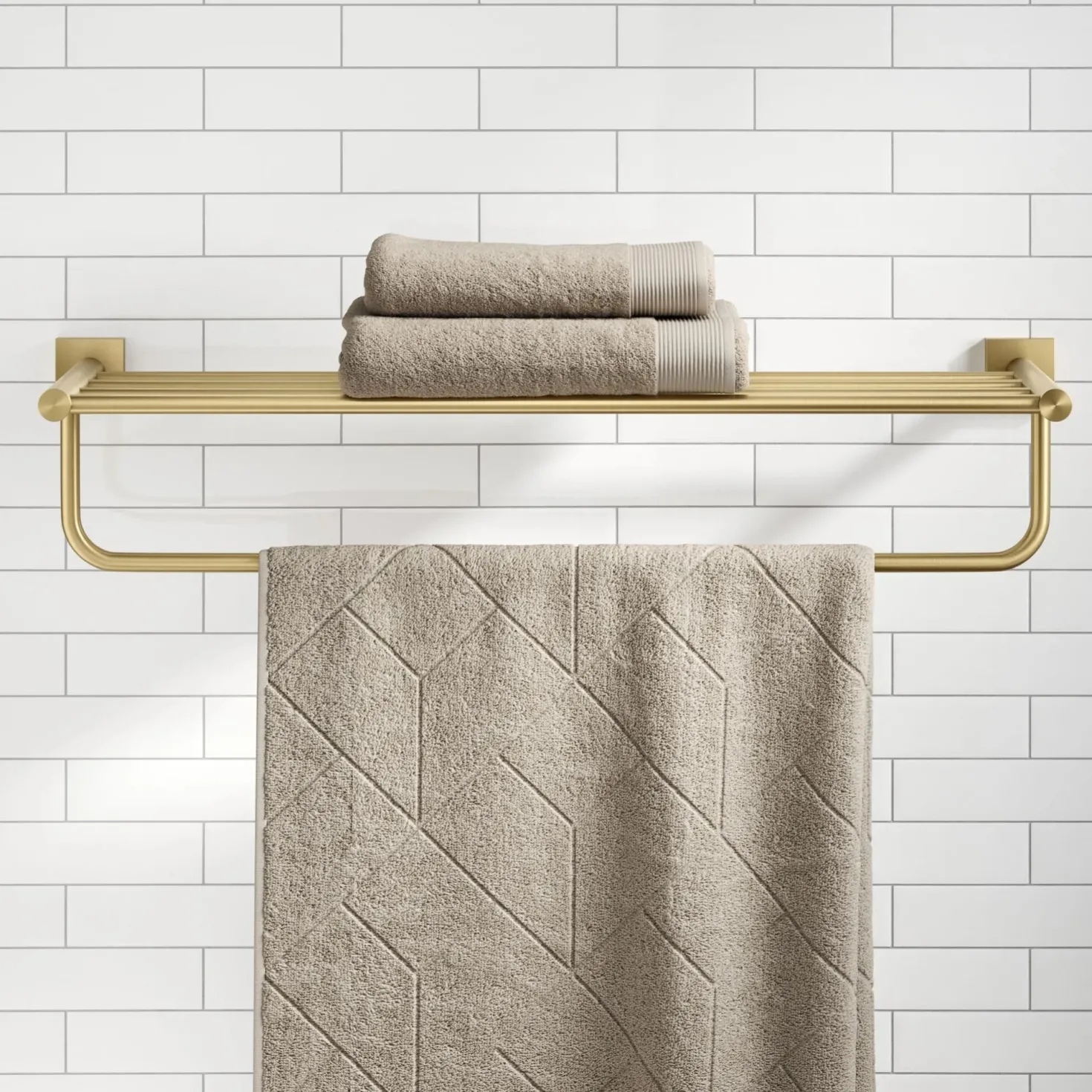 KRAUS Ventus Bathroom Shelf with Towel Bar, Brushed Gold Finish