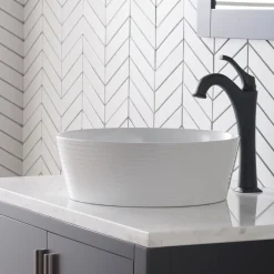 KRAUS Viva 15.75 Inch Round Porcelain Ceramic Vessel Bathroom Sink