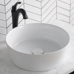 KRAUS Viva 15.75 Inch Round Porcelain Ceramic Vessel Bathroom Sink