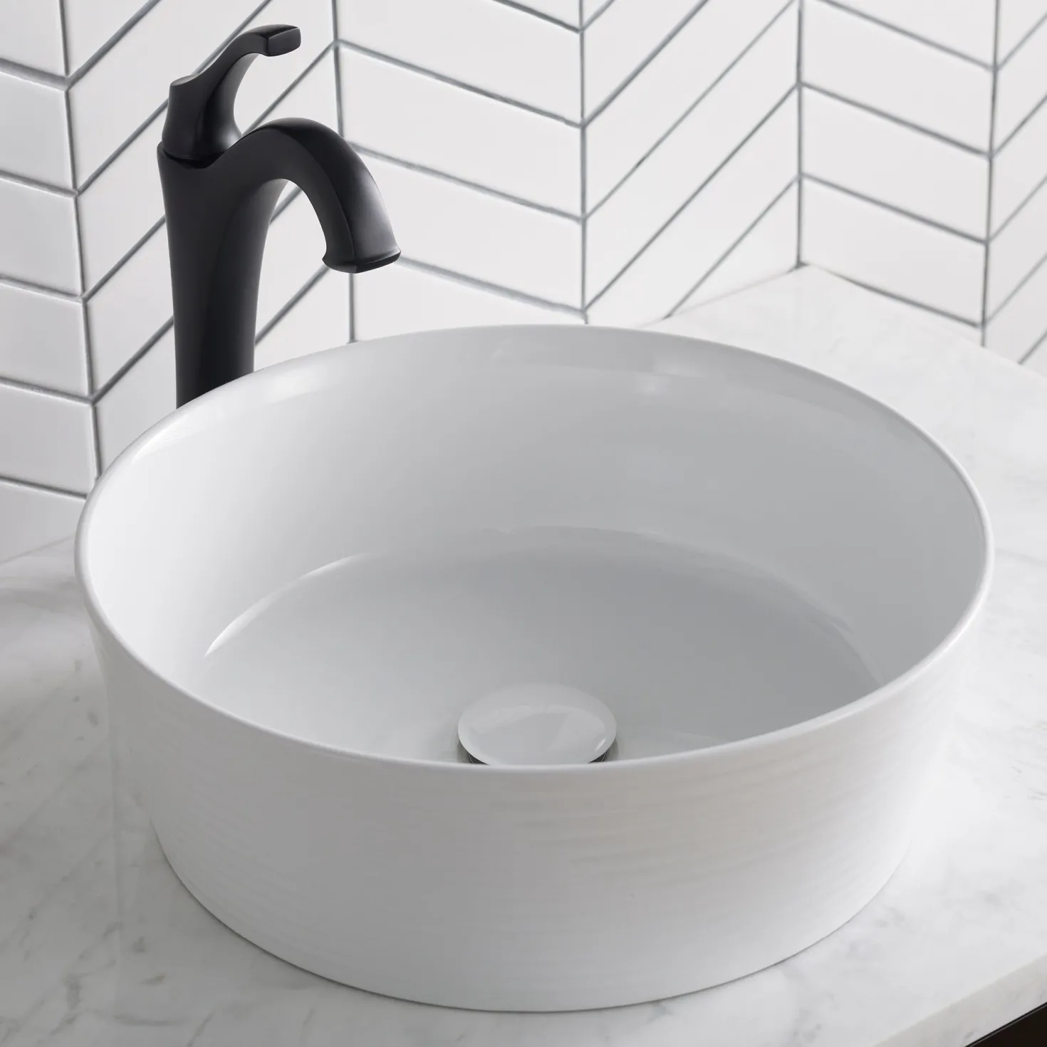 KRAUS Viva 15.75 Inch Round Porcelain Ceramic Vessel Bathroom Sink