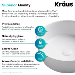 KRAUS Viva 15.75 Inch Round Porcelain Ceramic Vessel Bathroom Sink