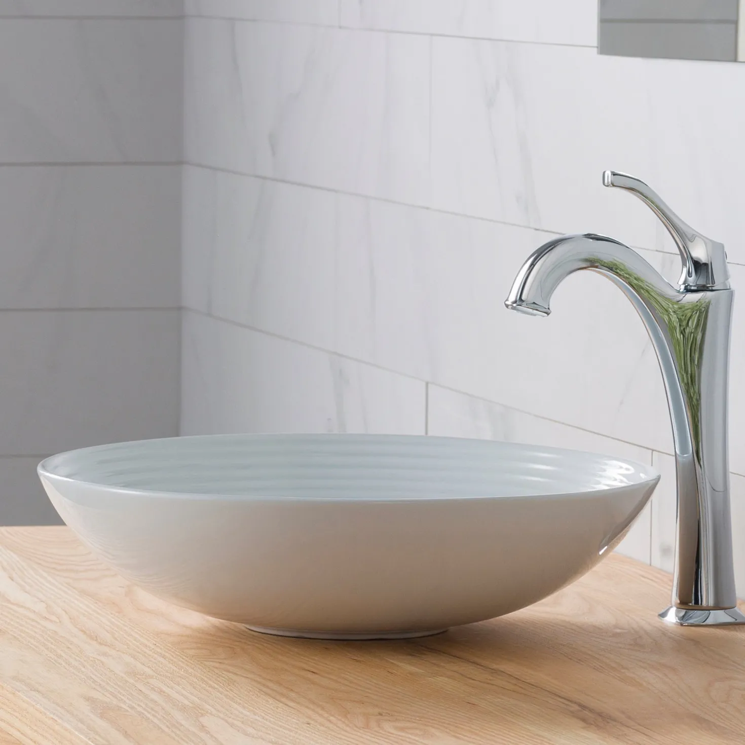 KRAUS Viva 16.5 Inch Round White Porcelain Ceramic Vessel Bathroom Sink