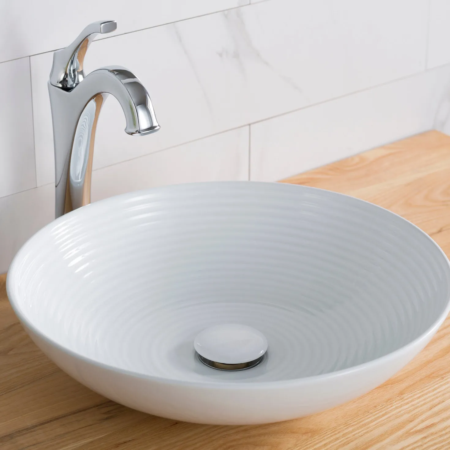 KRAUS Viva 16.5 Inch Round White Porcelain Ceramic Vessel Bathroom Sink