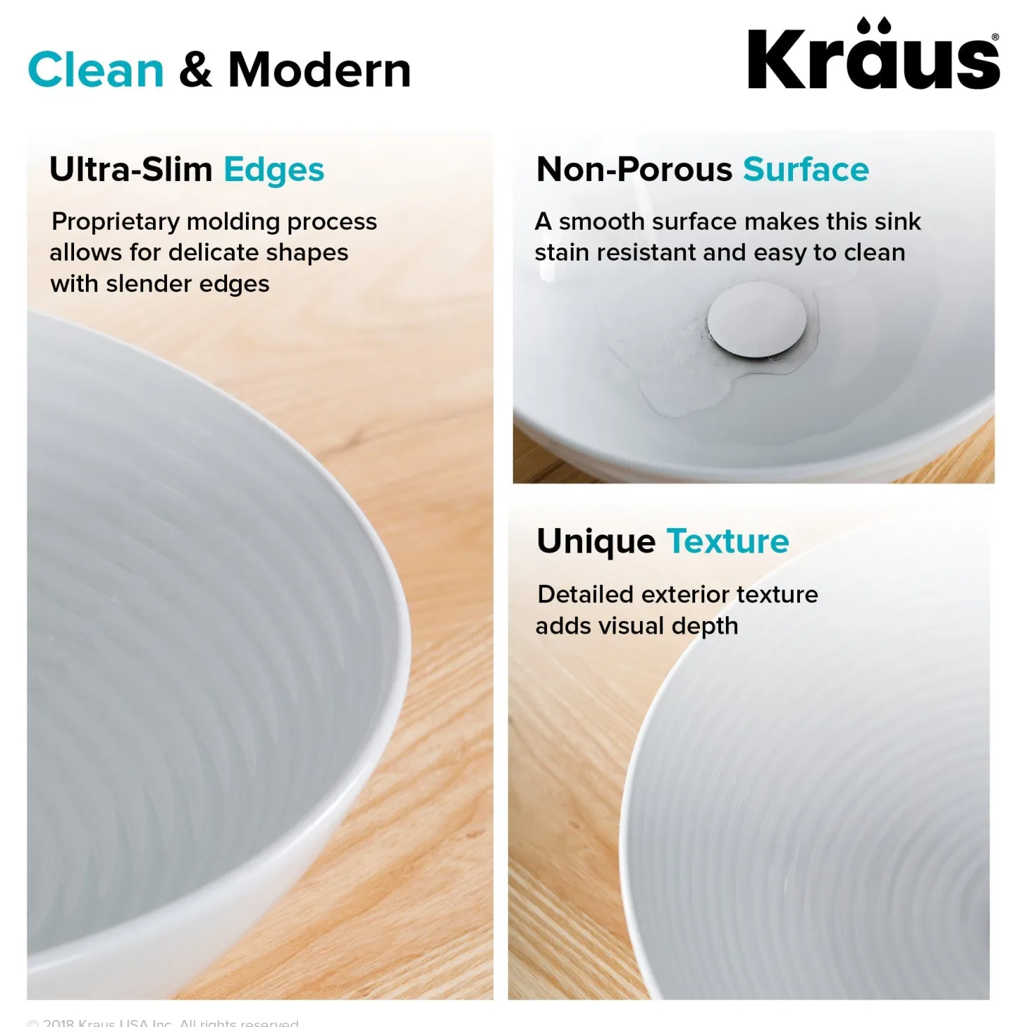KRAUS Viva 16.5 Inch Round White Porcelain Ceramic Vessel Bathroom Sink