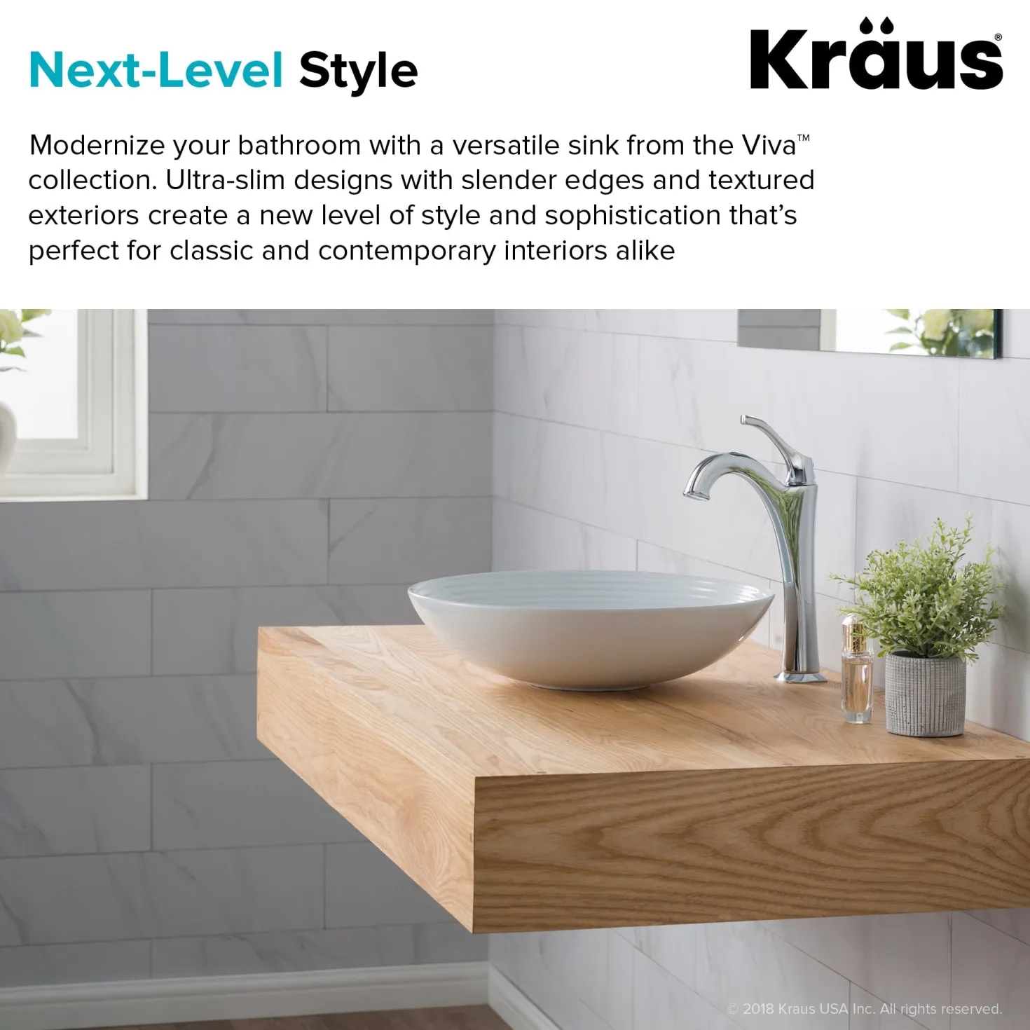 KRAUS Viva 16.5 Inch Round White Porcelain Ceramic Vessel Bathroom Sink