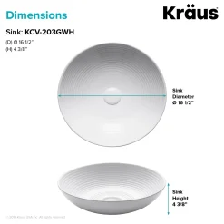 KRAUS Viva 16.5 Inch Round White Porcelain Ceramic Vessel Bathroom Sink
