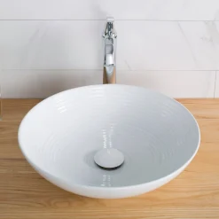 KRAUS Viva 16.5 Inch Round White Porcelain Ceramic Vessel Bathroom Sink