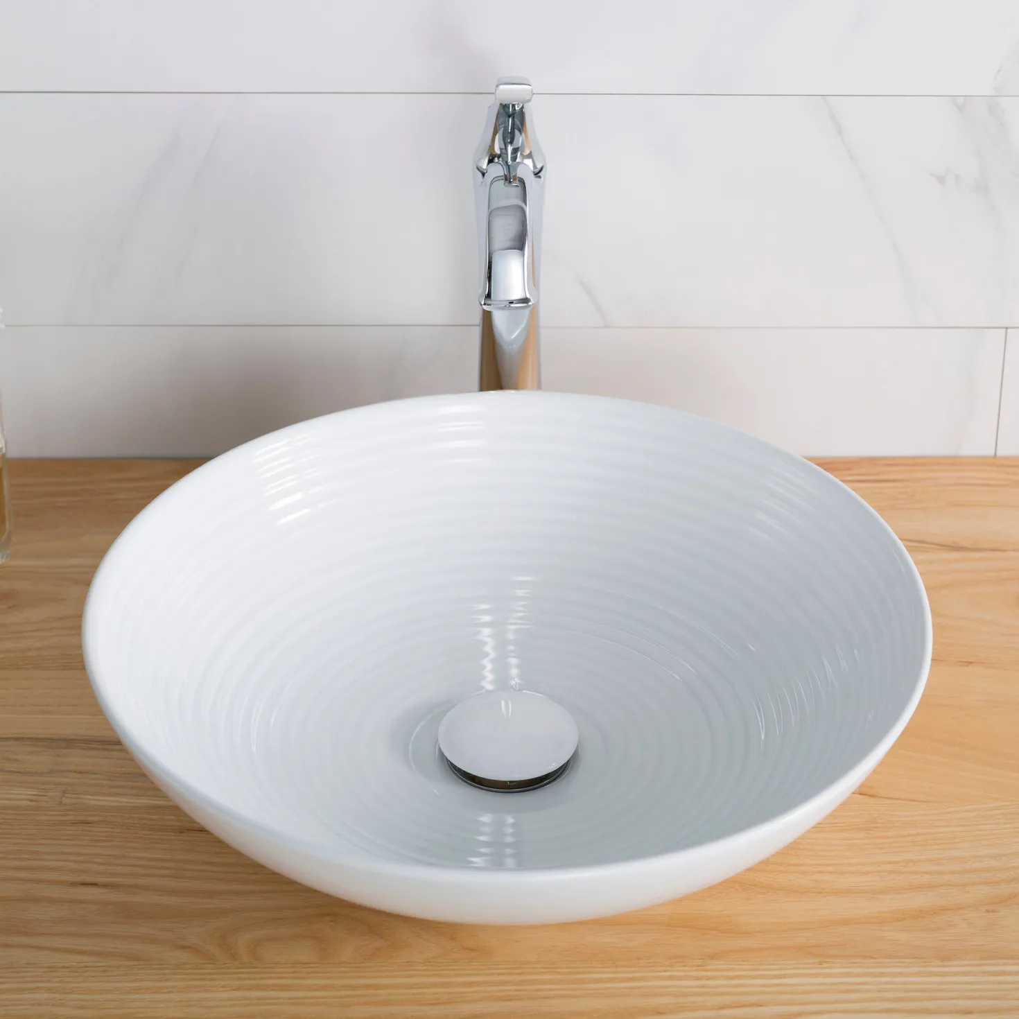 KRAUS Viva 16.5 Inch Round White Porcelain Ceramic Vessel Bathroom Sink